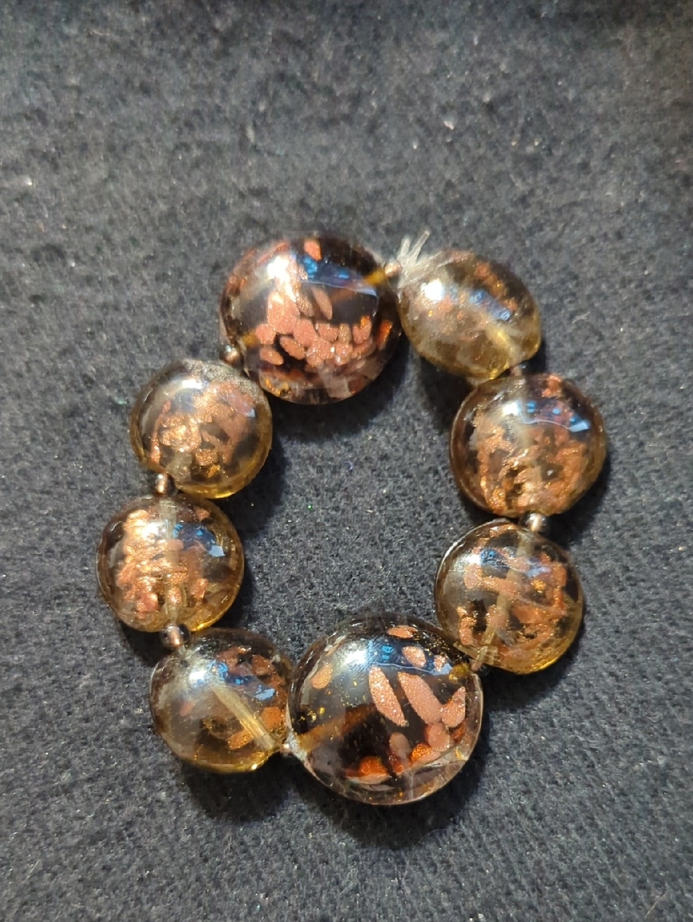 Copper Tone Brown Glass Beaded Stretchy Elastic Statement Bracelet